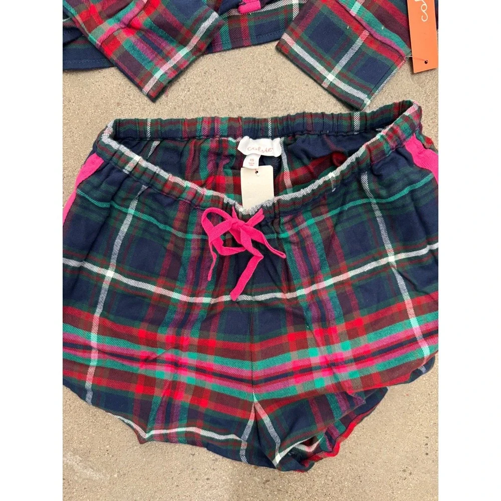 Colsie Plaid Pajama Set Button Up Top Shorts Lounge‎ Sleepwear XS